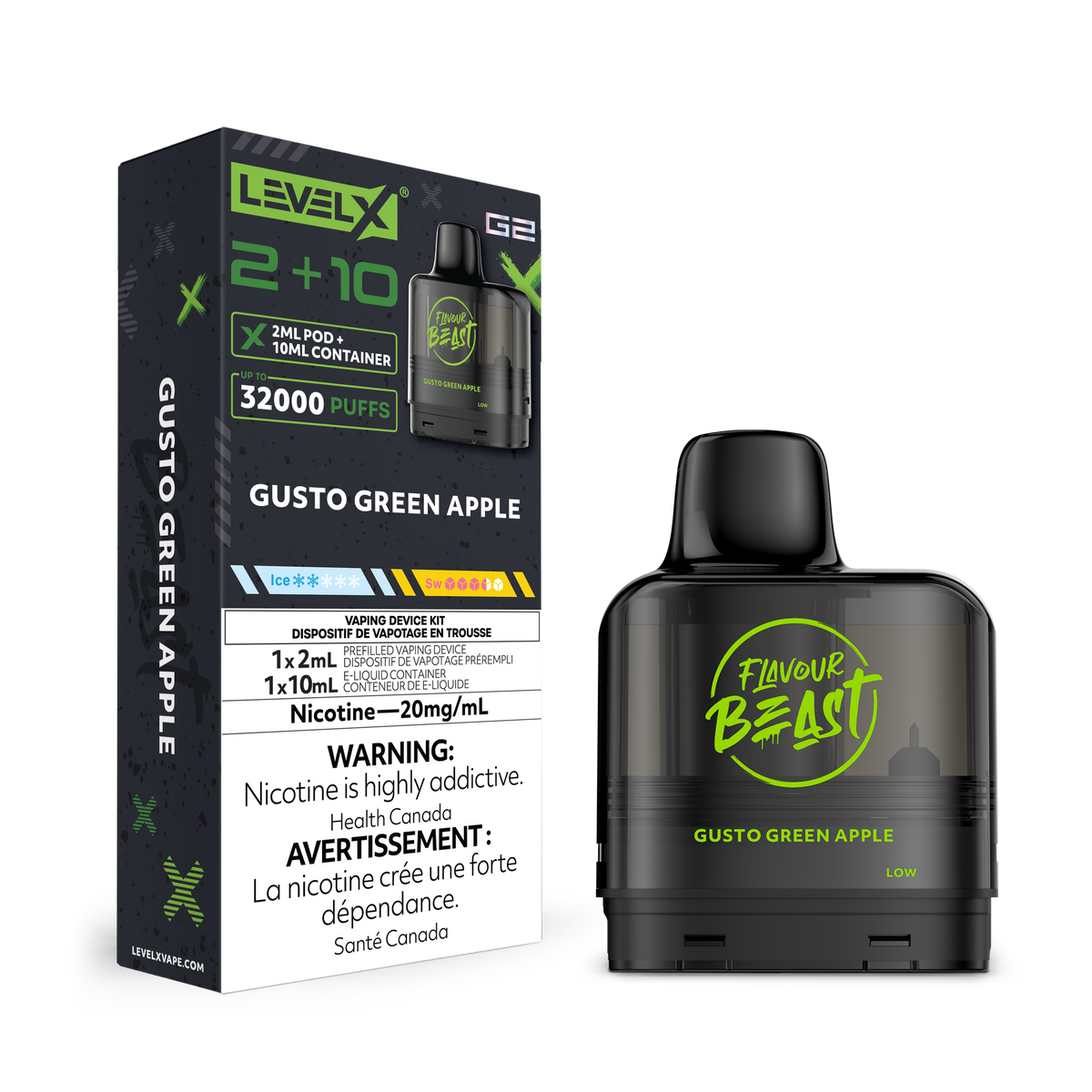 Level X G2 Pod 2+10ml - Gusto Green Apple
