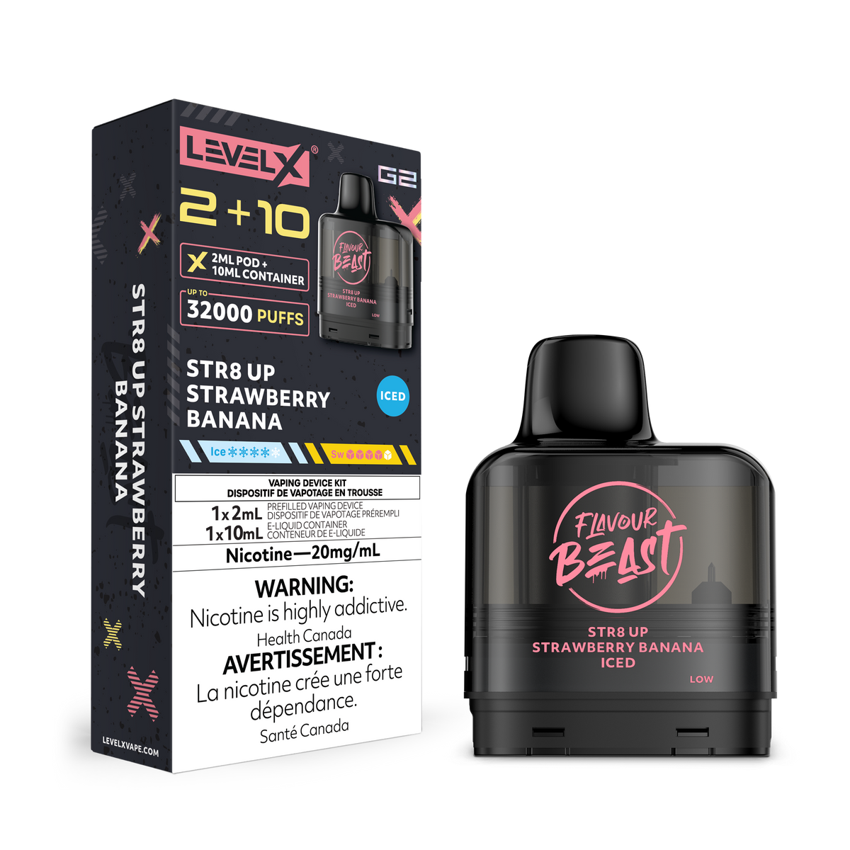 Level X G2 Pod 2+10ml - STR8 UP Strawberry Banana Iced