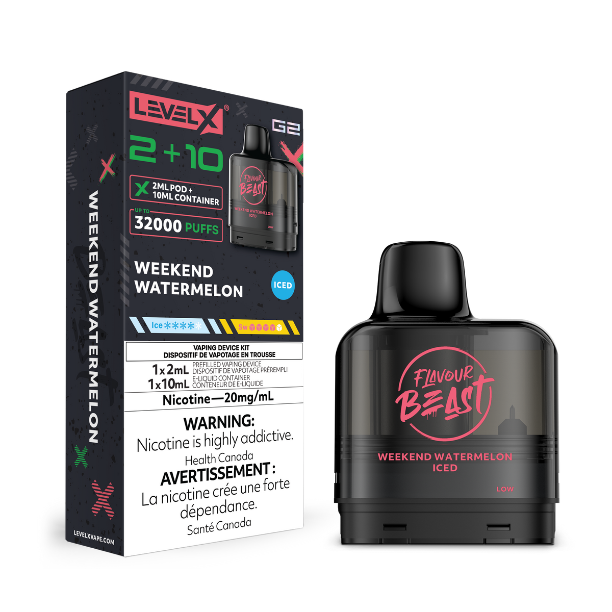 Level X G2 Pod 2+10ml - Weekend Watermelon Iced – Flavour Beast