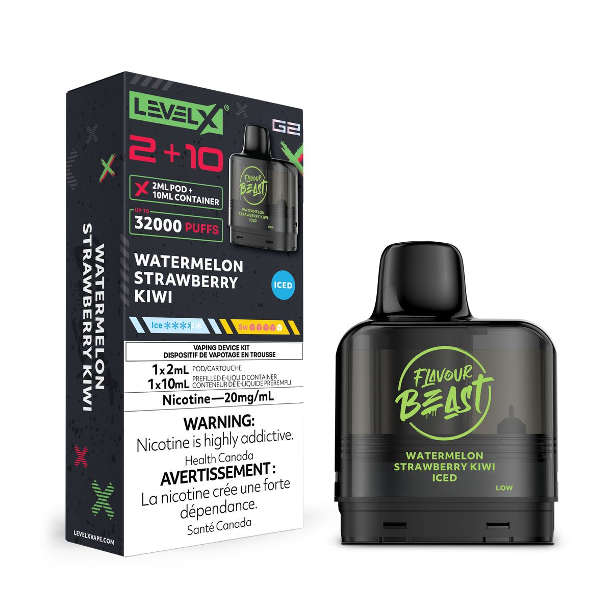 Level X G2 Pod 2+10ml - Watermelon Strawberry Kiwi Iced