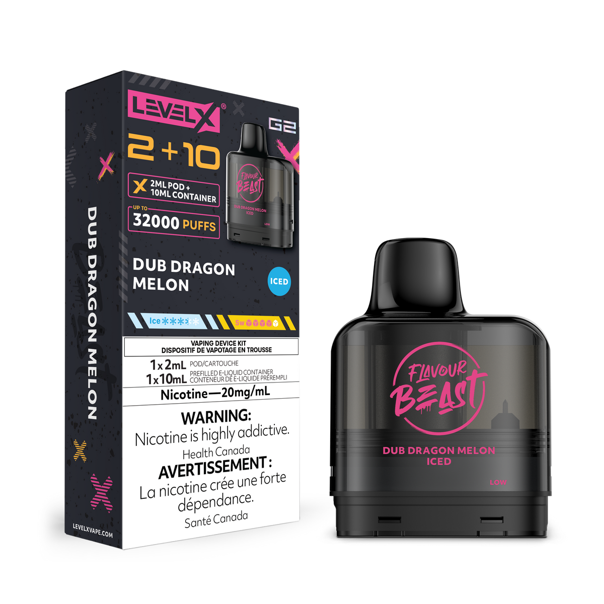 Level X G2 Pod 2+10ml - Dub Dragon Melon (Iced)