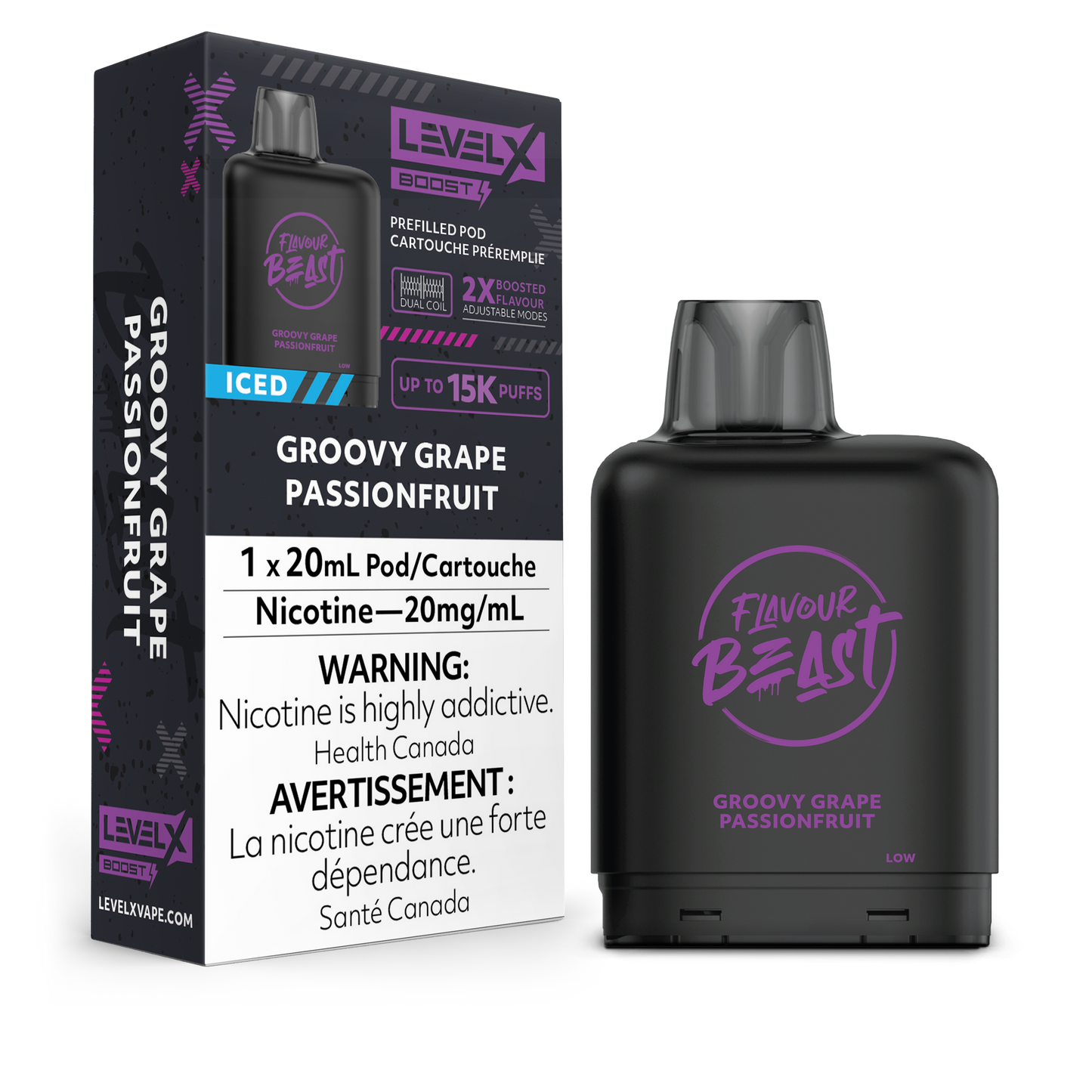 Level X Boost Pod - Flavour Beast - Groovy Grape Passionfruit Iced